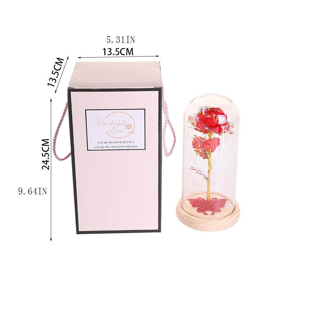 Gold Foil Flower Glass Cover with Lamp, Butterfly Rhinestone Rose Lamp, Mother's Day Valentine's Day Gift.