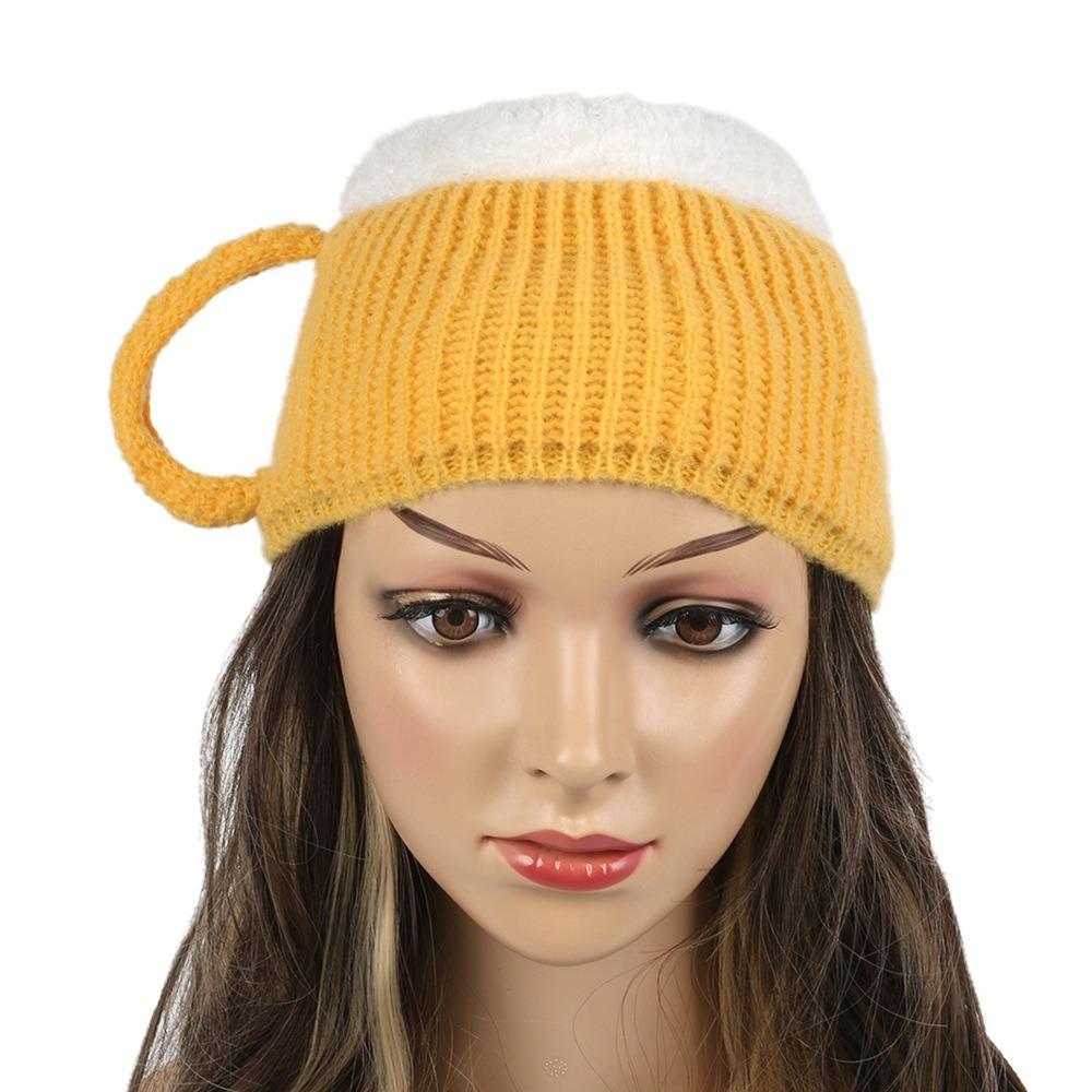 Beer Lovers 3D Beer Cup Hats for Women Men Knitted Hat Funny Winter Hat