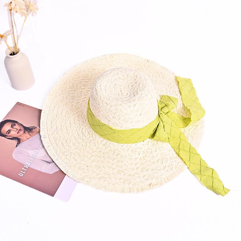 Summer streamer hat women's sunshade sunscreen hat bow straw straw hat seaside beach sun hat