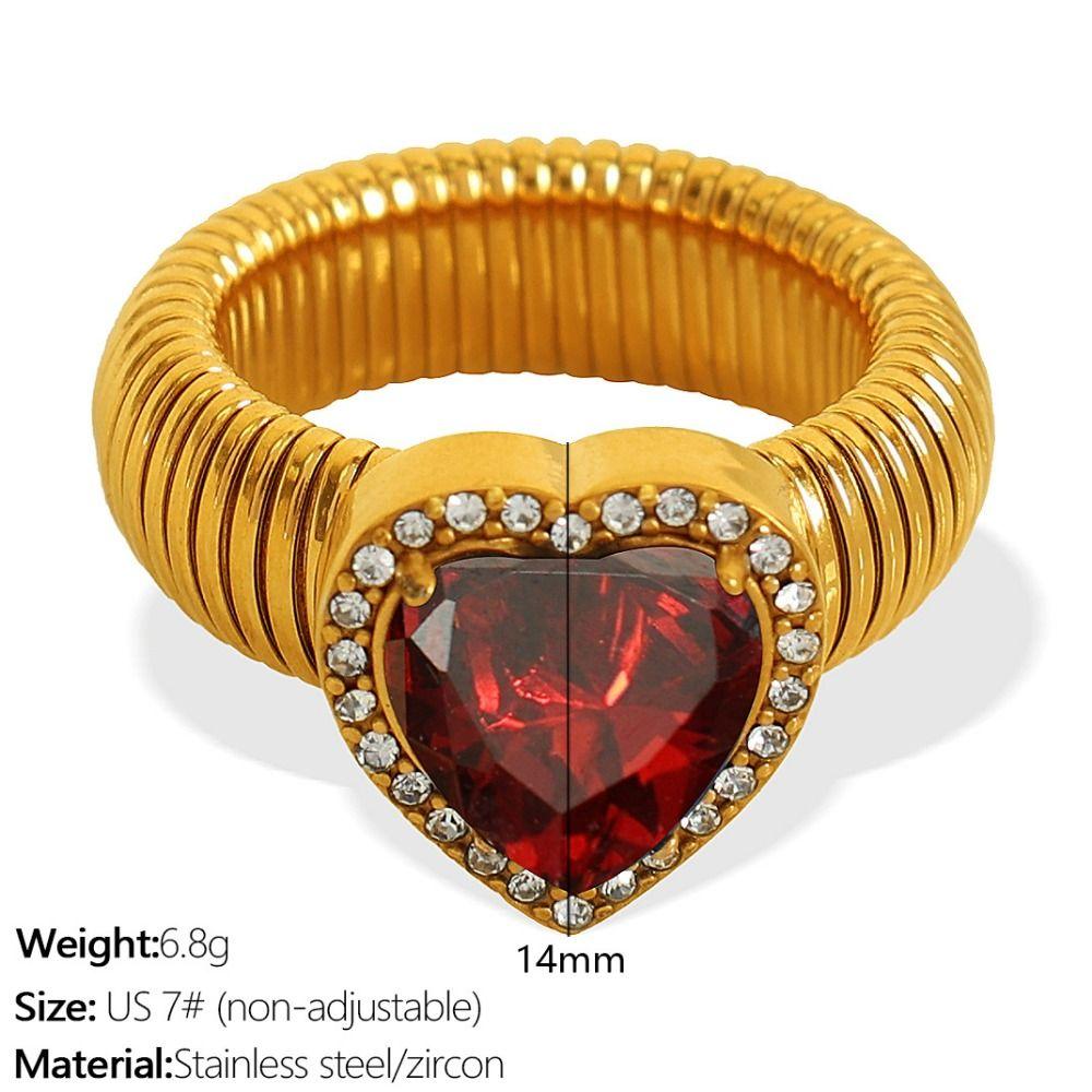Fashion Zircon Heart Ring Vintage Women's Jewelry Aesthetic Luxury Texture Ring Ladies