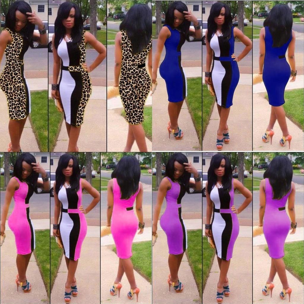 Elegant Colorful Sexy Fashion Bodycon Women Dress Sleeveless Fit Leisure Slim Design