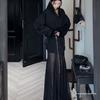 Chic Retro Black Suit Set: Women's Spring/Summer Mesh Spliced Loose Shirt & Long Skirt Two-Piece