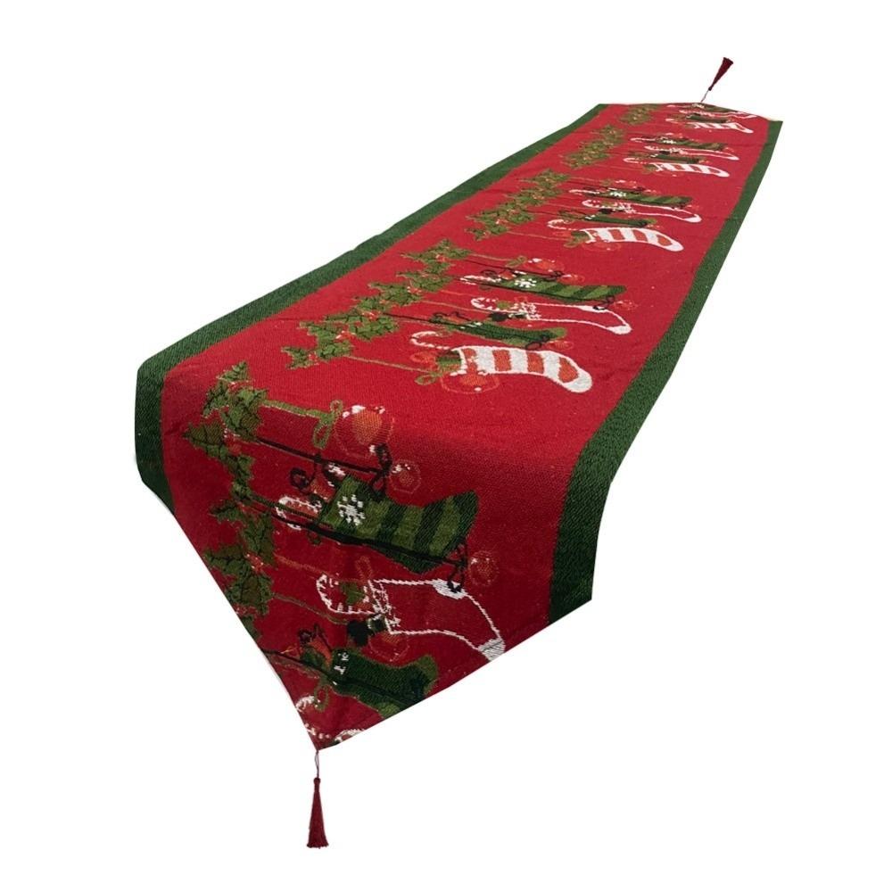 Red Christmas Table Runner Tree Santa Claus Tablecloth Flower Linen Table Cover  Christmas Eve
