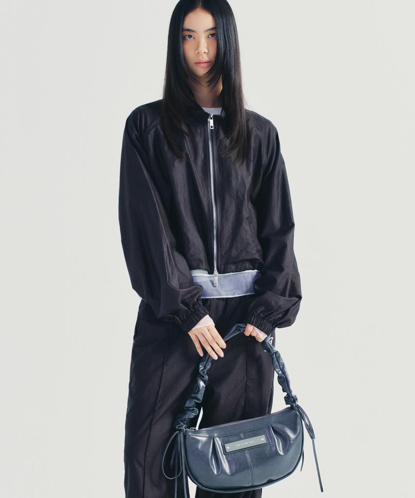 Nick&Nicole Crystal Shirring Ribbon Round Bag_Charcoal