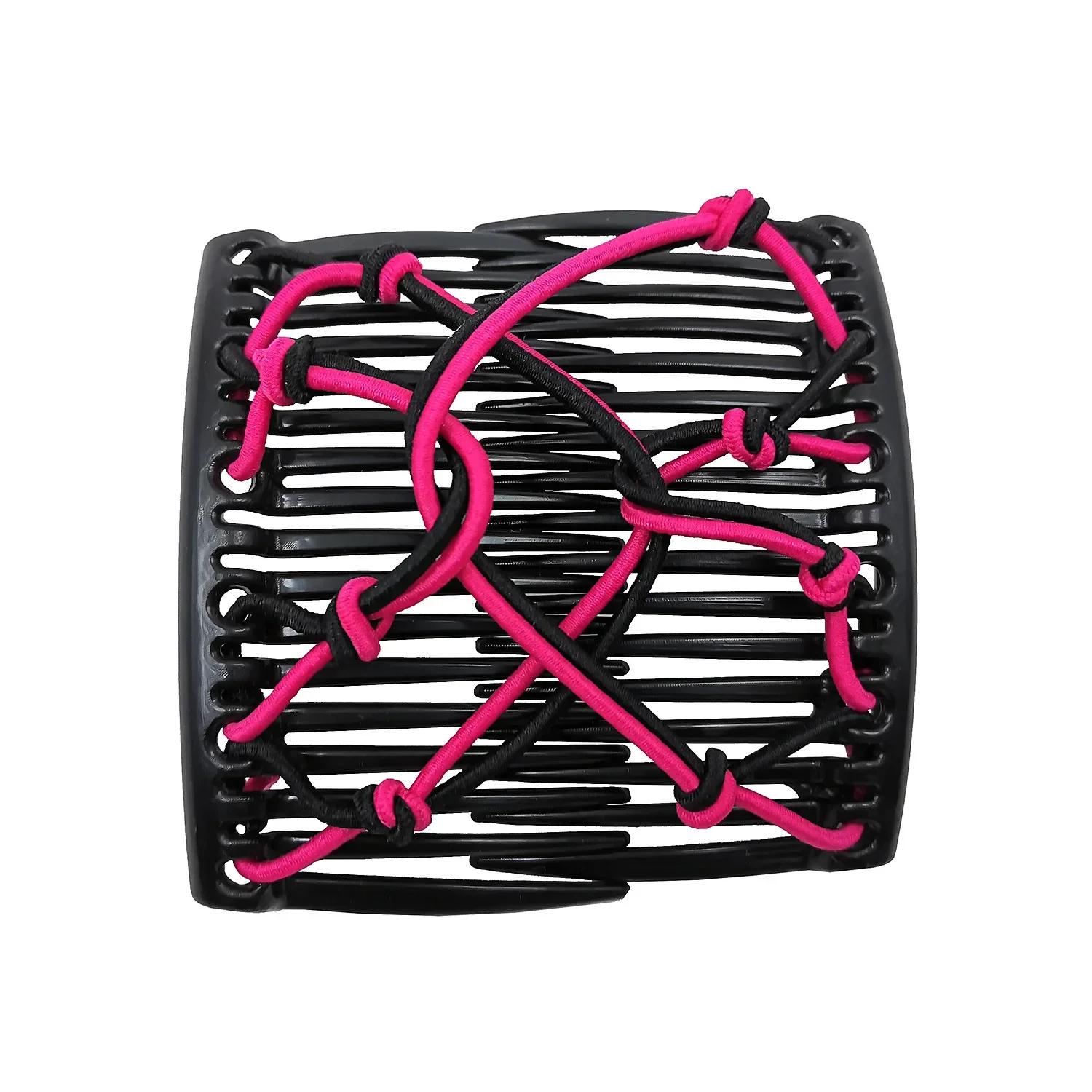 

Vintage Magic Hair Comb Women Elastic Rope Hair Accessories Bun Holder Hair Clips Claw Comb-Stay Stretchy Headwear Hairs Styling рожевий червоний колір