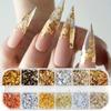 12 Grids Colorful Golden Foil Nail Sequins Featuring Irregular Aluminum Flakes, Perfect for Shiny Nail Designs Decorations for Manicures