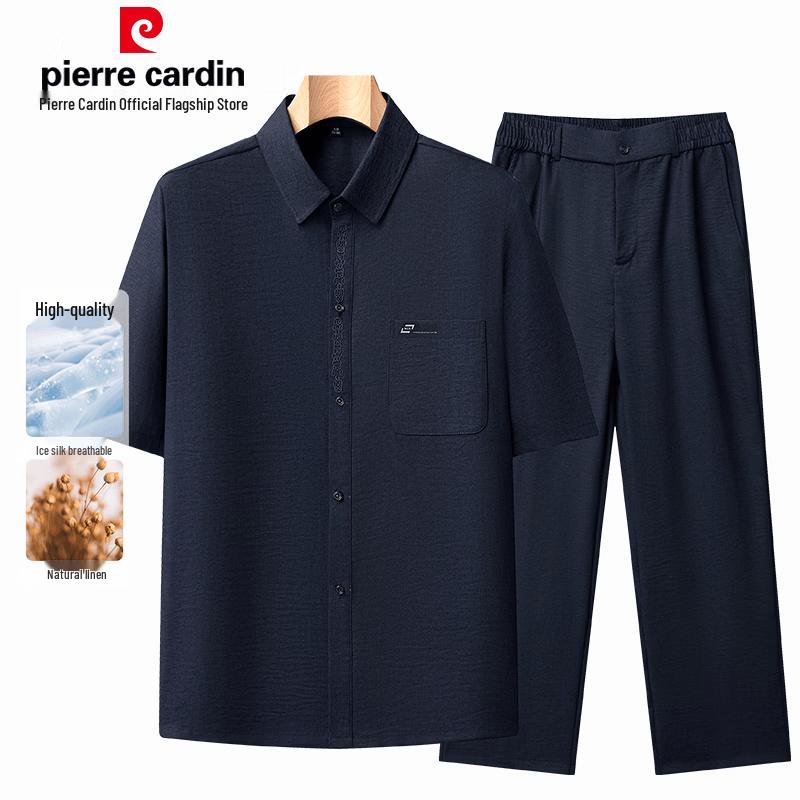Pierre Cardin Men's Linen Blend Short Sleeve T-Shirt and Bottoms Set