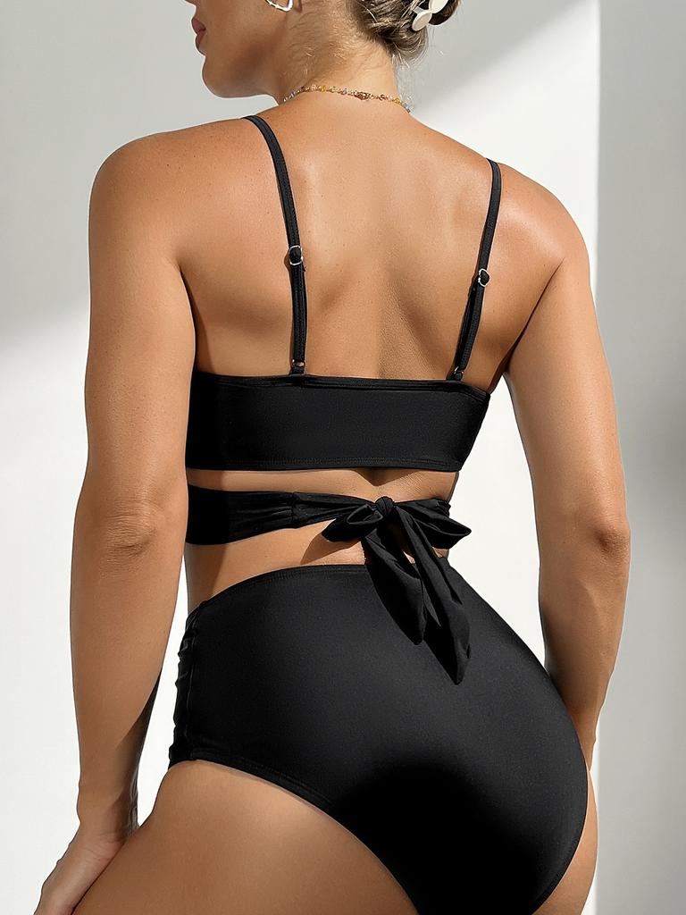 Push Up Bikini Vintage Women Swimsuit Female Swimwear High Waist Bikinis Set Black Cross Swimming Suits Biquini Bathing Suit