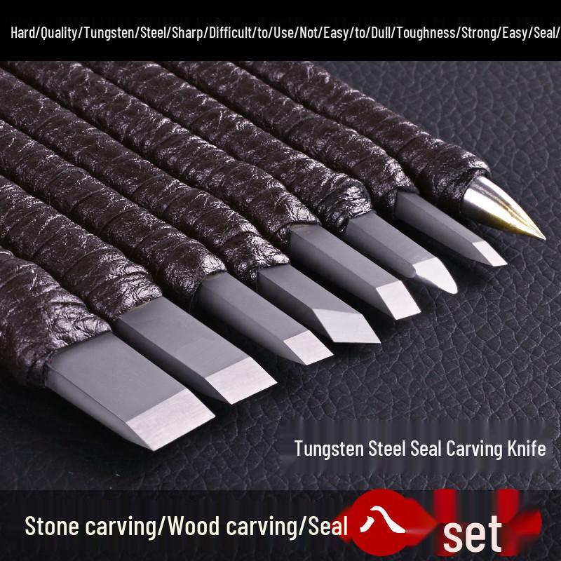 Tungsten Steel Seal Carving and Engraving Knife Set with Hard Alloy Blades for Wood and Stone
