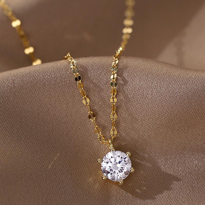 

2021 Японское и корейское минималистичное ожерелье с подвеской в виде одного бриллианта для женщин золотой