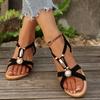 Fashion Women's Fashion Metal Decor Wedge Sandals Summer Bohemian Style Non Slip Beach Shoes Woman Elastic Band Slip On Roman Sandalias