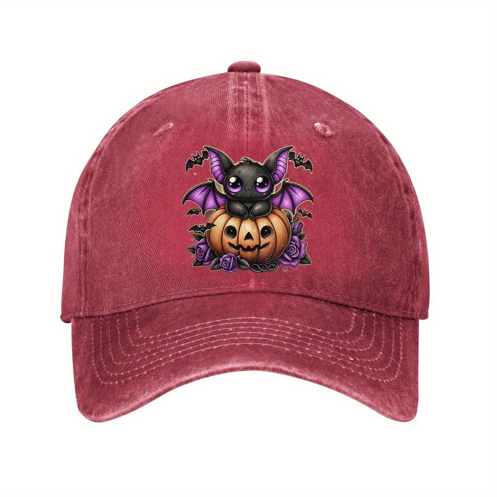 Cute Bat Pumpkin Rose Graphic Baseball Cap Cotton Adjustable Curved Brim Casual Dad Hat