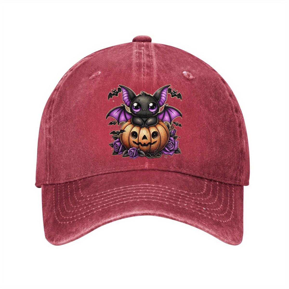 

Cute Bat Pumpkin Rose Graphic Baseball Cap Cotton Adjustable Curved Brim Casual Dad Hat One Size