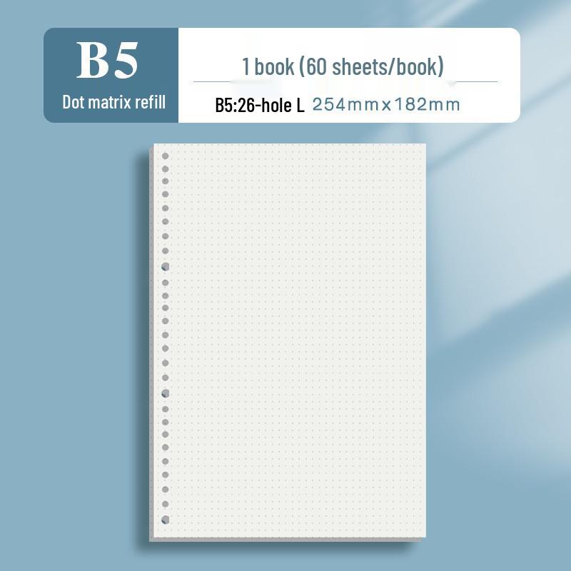 Recambio para Cuaderno de Hojas Sueltas Partner Cuatro Lados: B5 y A5, 26/20 Agujeros, Papel Cuadriculado Rayado