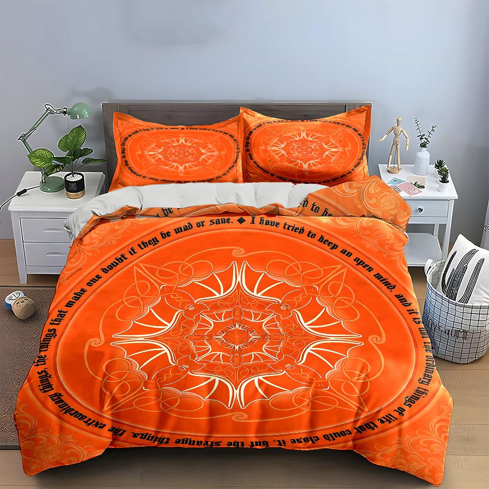 Ensemble de housse de couette et parures de lit motif mandala orange abstrait, doux et confortable, comprenant 1 housse de couette et 2 taies d'oreiller, Cadeau