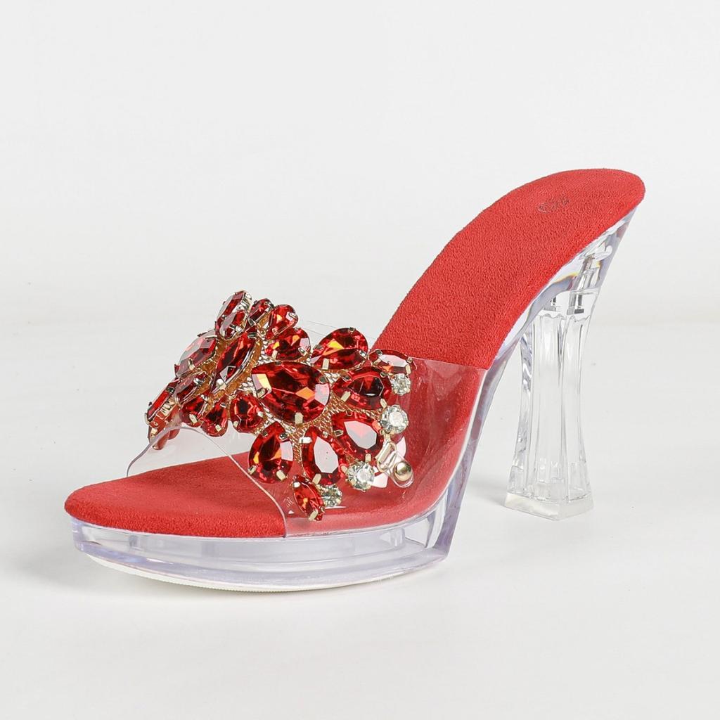 Sexy Banquet Crystal Rhinestone Stiletto Transparent Platform Slippers Summer Women Party Footwear LFD-198711-Q5