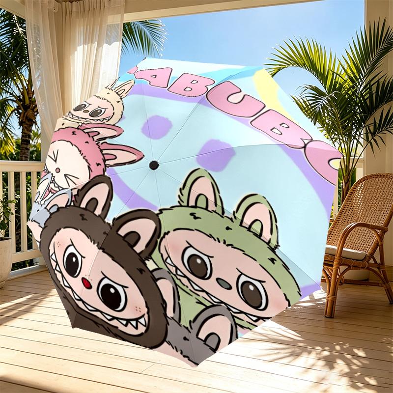 Labubu Print Automatic Open Close Umbrella, Portable Foldable Umbrella, for Outdoor Commute Camping Trip, Ideal Birthday Gift