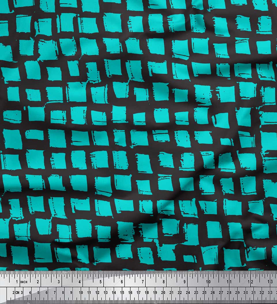 

Японська креп-атласна тканина Soimoi Green у смужку та квадратну тканину для рукоділля з геометричним принтом на метри 42 дюйми 42 Inch Wide - Poly Crepe зелений