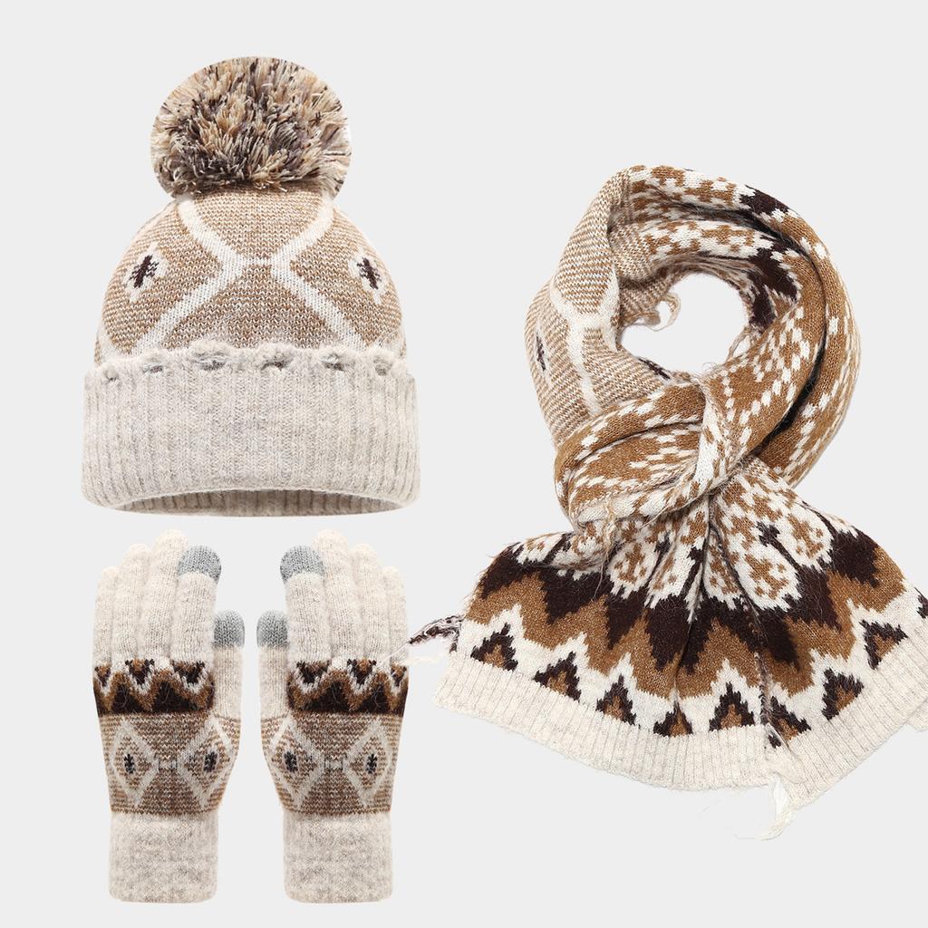 Adult Winter Hat Scarf and Gloves Set, 3-Piece Thick Thermal Outdoor Accessories