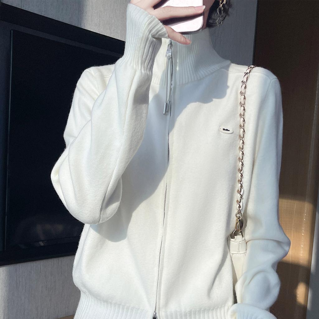 New Autumn and Winter Zipper Knitted Sweater Cardigan Semi-high Neck Top Women's Coat Fashionable Loose Sweater