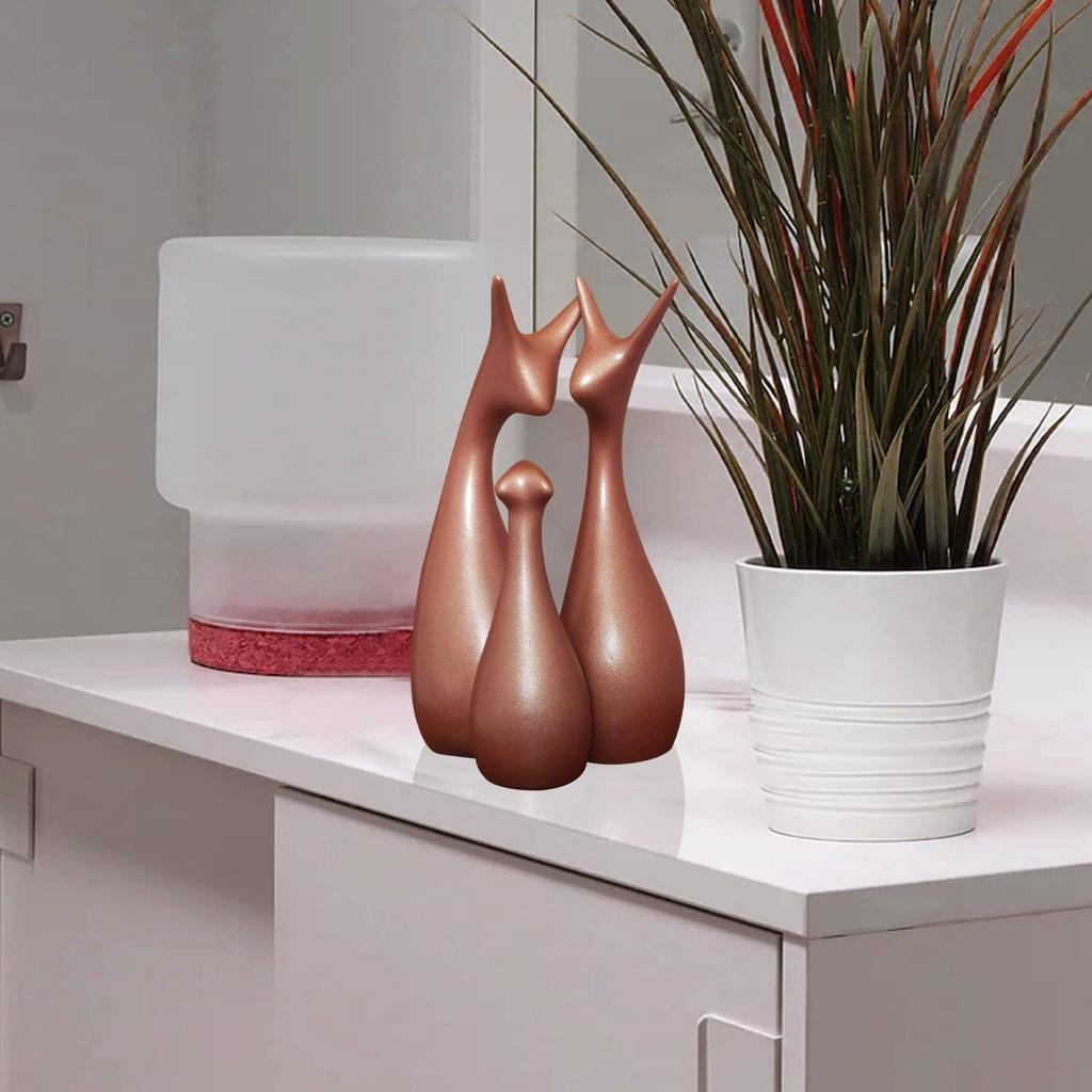 Muted Metallic Matte Home Decor Lucky Deer Family Ceramic Figurine | Launched for The First Time In India - (Set of 3, Bronze)