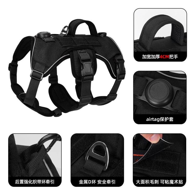 Adjustable 3-Section Anti-Escape Dog Harness With Handle Outdoor Walking Training Black/Red
