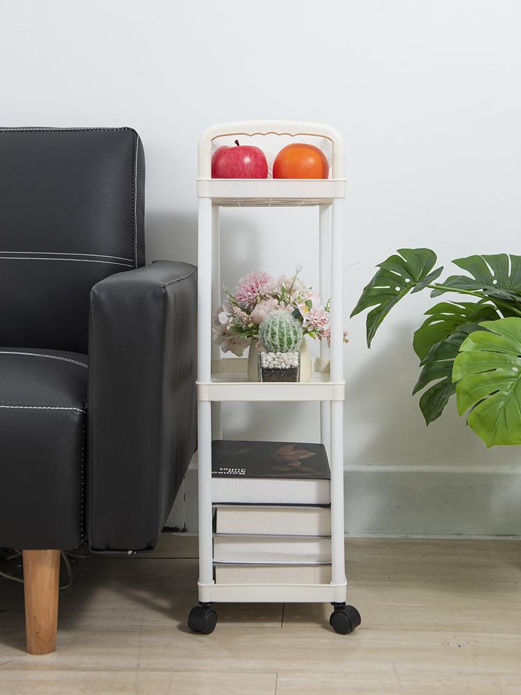 

3-4 Layers Of White Simple Plastic Splicing Receiving Rack, Bathroom Light Small Item Storage Trolley, Floor Standing Storage Ra