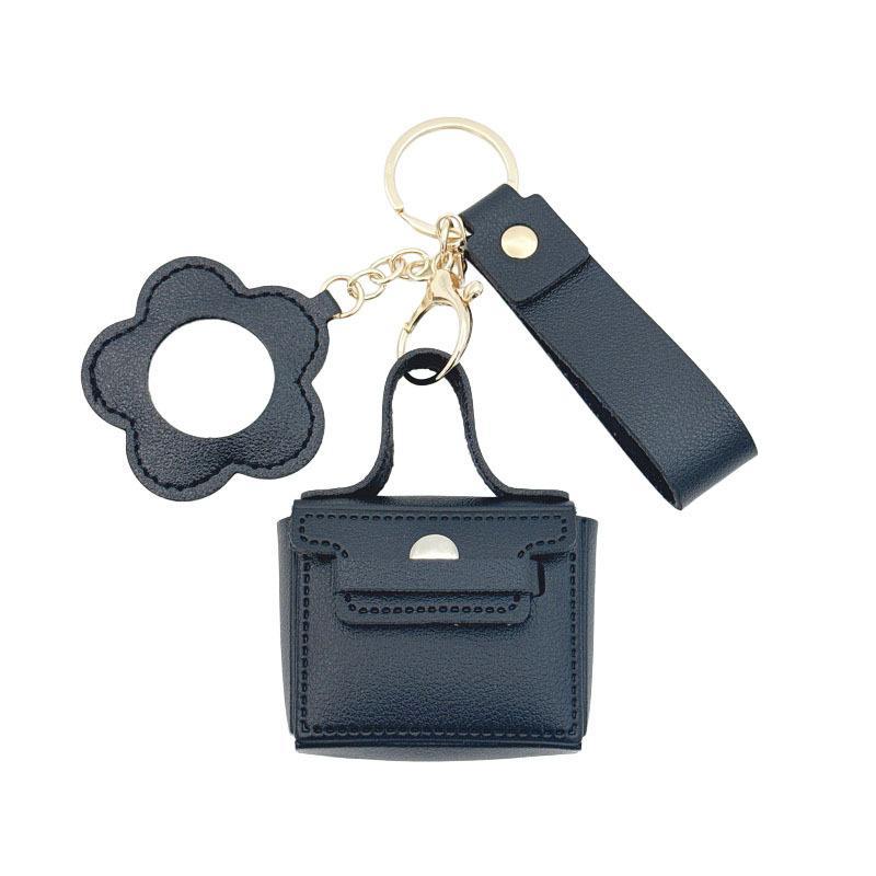Mini PU Leather Keychain Bag with Flower Mirror Wrist Strap Trendy Bag Charm Perfect Christmas Gift for Female Friends