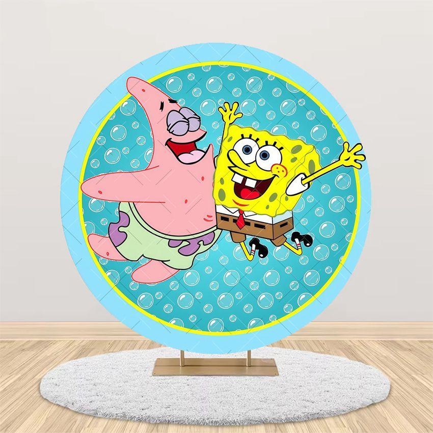 Cartoon SpongeBob Children Birthday Party Round Backdrop Cover Kid Room Decoration Baby Shower Photography Background Props