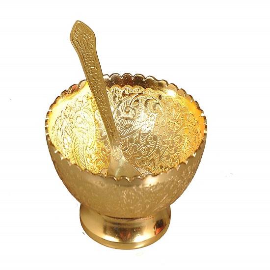 White Metal Traditional Gold Plated Single Bowl Set with Awesome Gifts Box 2 Pieces