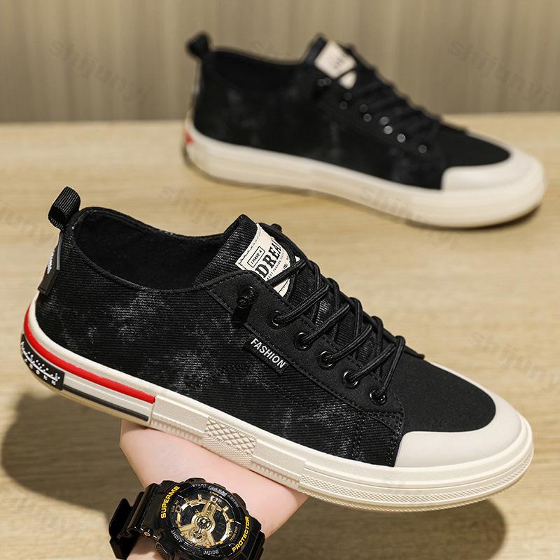 

2026 Autumn New Style Fashi Trend Men s Low Top Casual Canvas Shoes Comfortable Versatile Niche Design N Slip Flat Sneakers 44 чорний