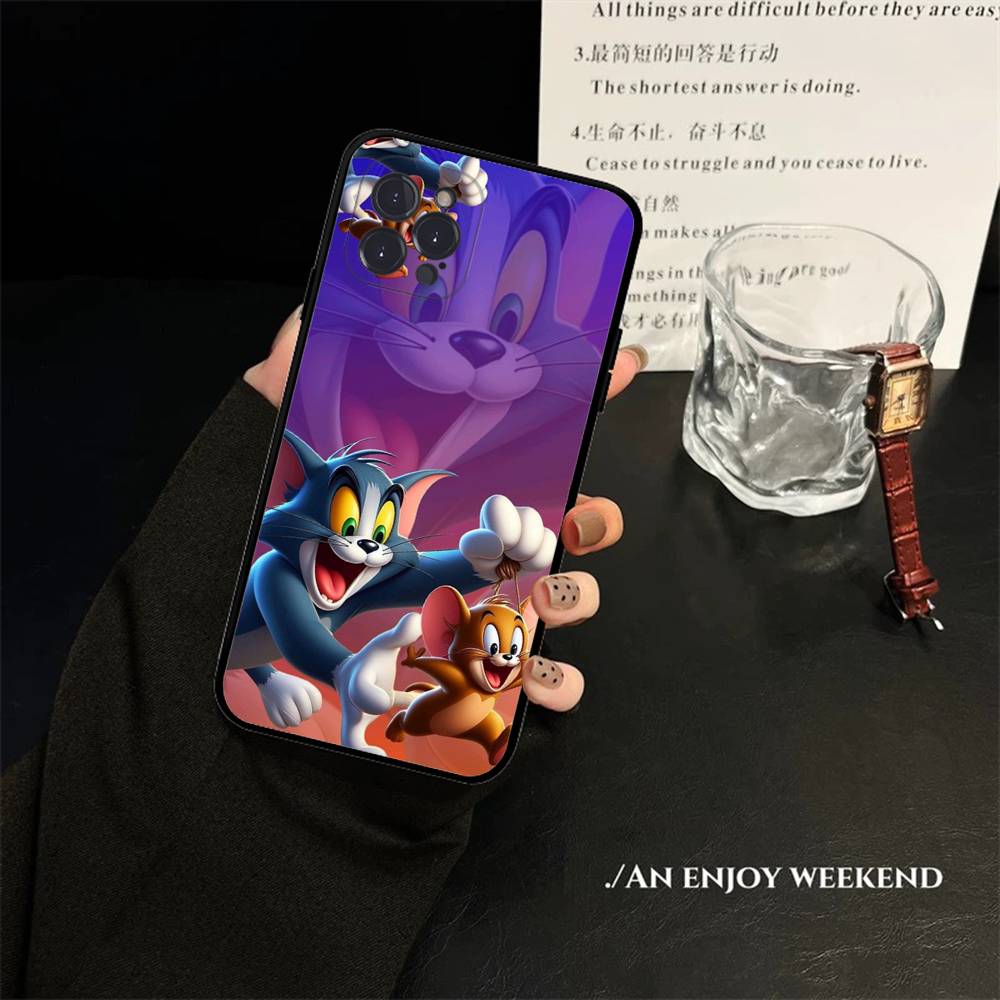 Animated T-Tom And J-Jerry Phone Case For Iphone 16 15 17 13 14 12 11 Pro Max Plus Black Shell Cover Case
