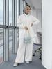 New Arrival: Beaded Long Sleeve Top & Wide Leg Pants Set - Muslim Women's Fashionable Casual Wear