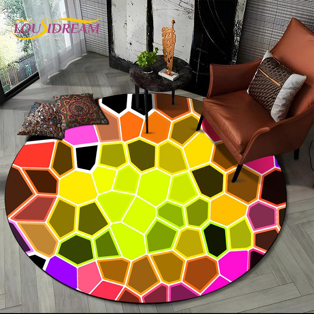 Colour Rainbow 3D Illusion Vision HD Cartoon Round Area Rug,Carpet Rug for Living Room Bedroom Sofa Playroom Decor,Non-slip Gift