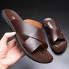 Men Slippers High Quality Cowhide Leather Slipper Fashion Casual Beach Slipper Soft Soled Flat Slippers Men's Flip Flops Sllides