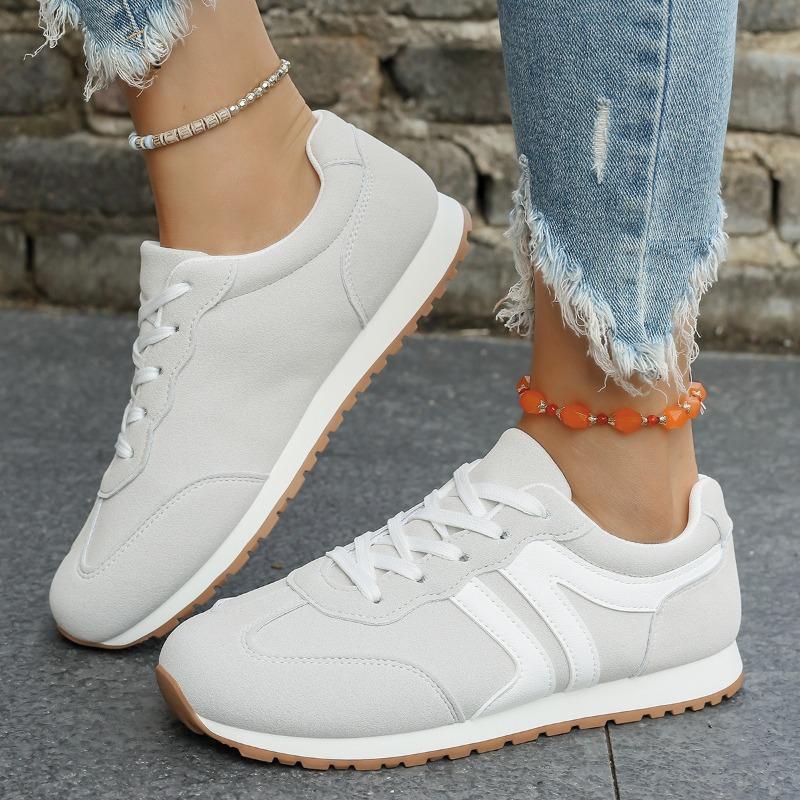 New Large Size Women's Shoes Fashion Casual Temperament Flat Bottom Lace-up Color Matching Outer Wear Single Shoes Women