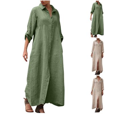 Women's  Temperament Solid Color Standing Neck Long Sleeved Elegant And Loose Fitting Fashion Long Dress