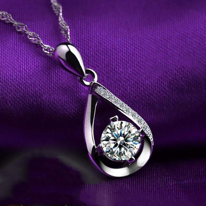 Kupferplattierte Silberkette mit Wassertropfen-Diamantanhänger - Koreanische und Japanische Schlüsselbeinkette