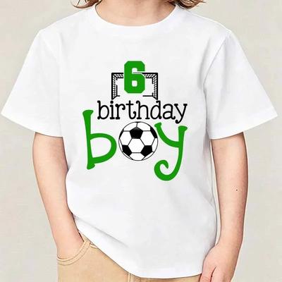 2-12Y Football Birthday Print Kids White Short Sleeve T-shirt Summer Casual Comfortable Tops Crew Neck Cotton Children Tees