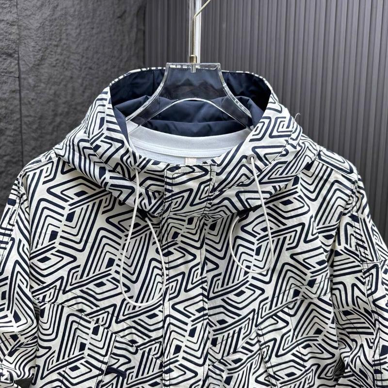 Men Trendy Appliques Print High Street Zipper Hooded Windbreaker Jacket Autumn Casual Long Sleeve Coats