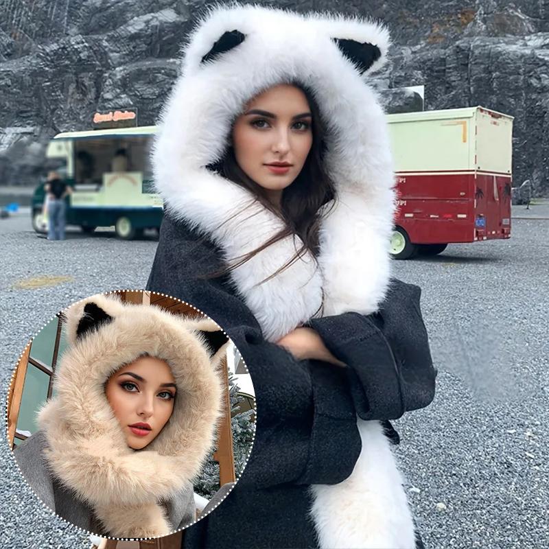 1PC Faux Fur Hats Exquisite Pointed Ear Shape Cute Plush Hat Versatile Accessories Comfortable Scarf Warmth 56-58cm