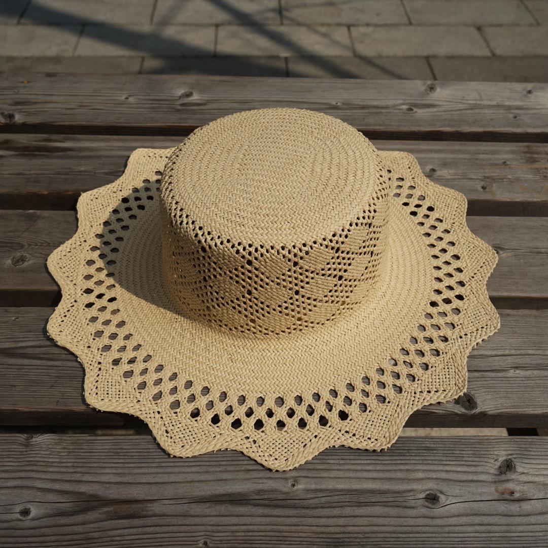 

Japanese French Elegant Hollow Woven Black Beige Flat Top Top Hat Women S Summer Sunscreen Sunshade Vacation Big Brim Straw Hat M（56-58cm）