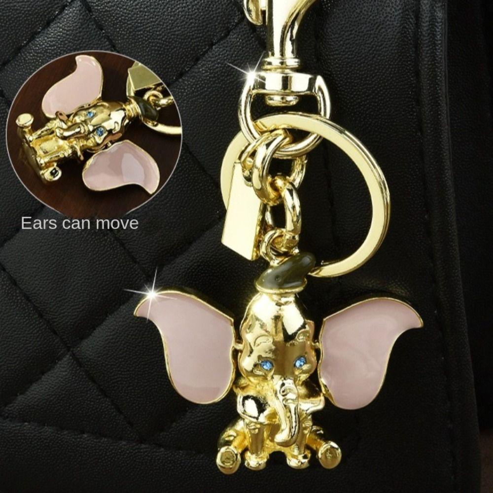 

Crafts Ears Movable Elephant Keychain Anti-lost Car Key Chain Lucky Elephant Key Ring Women золотий