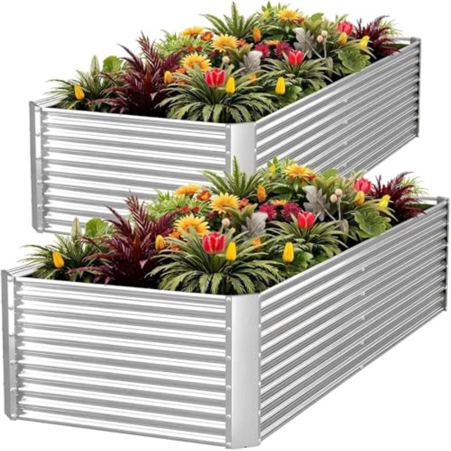 

2pcs Tall 8x3x1.5ft Galvanized Raised Garden Bed Outdoor Steel Garden Bed for Vegetables Above Ground Garden Box for Flowers Me United States