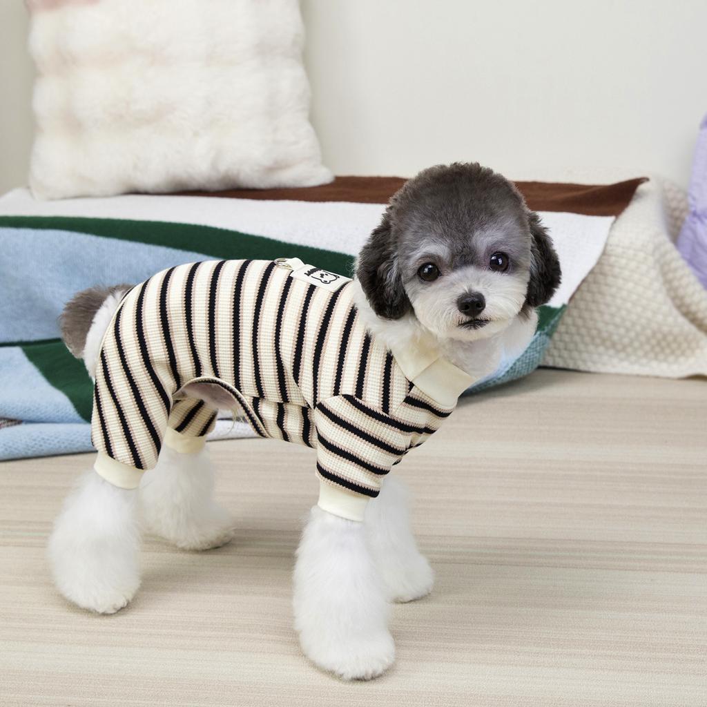 Pet Clothes Home Clothes Teddy Bichon Puppy Cat Striped Home Clothes Pajamas 25 Leather Label Bear Striped Four Legs