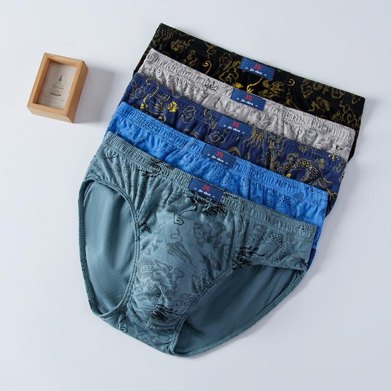 XL-5XL Luźne męskie majtki w dużych rozmiarach Oddychające bawełniane majtki Męska bielizna ze wzorem smoka