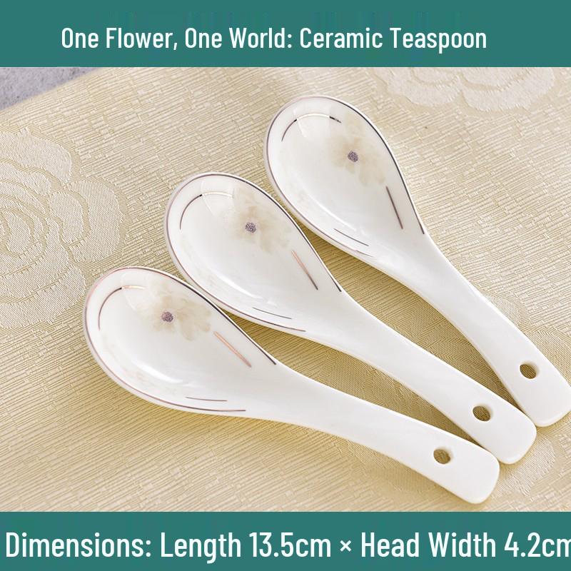Set of 10 Chinese Style Ceramic Soup Spoons, New Bone China, Practical for Eating and Teaspoons.