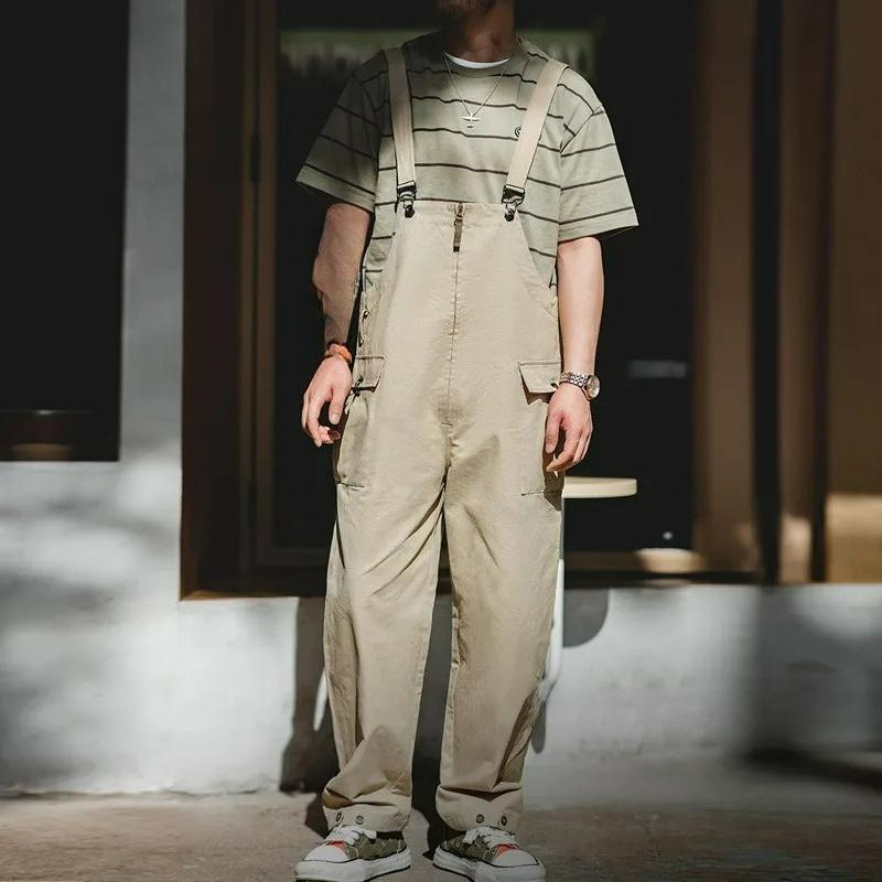 

Инструментальный Ретро Хаки Комбинезон на лямках Прямой Свободный Повседневный Слинг Цельный Длинные брюки Мужской Осенний S легкие хаки