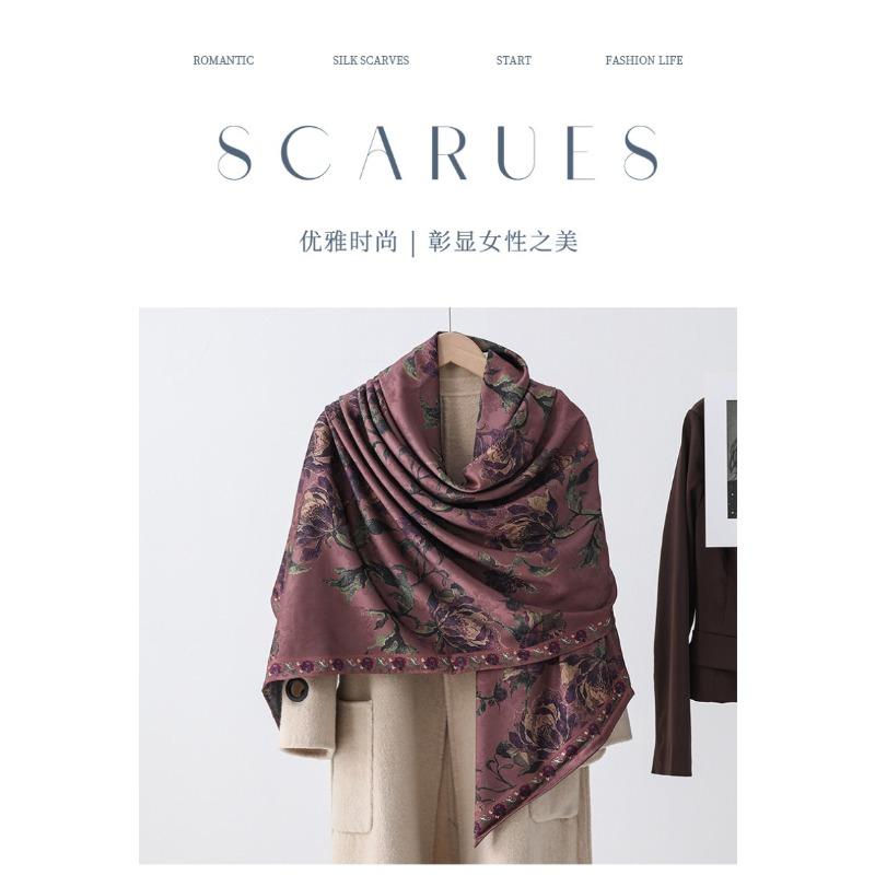 Chinese style fragrant cloud gauze square scarf silk scarf floralsprinting double-sided silk scarf shawl