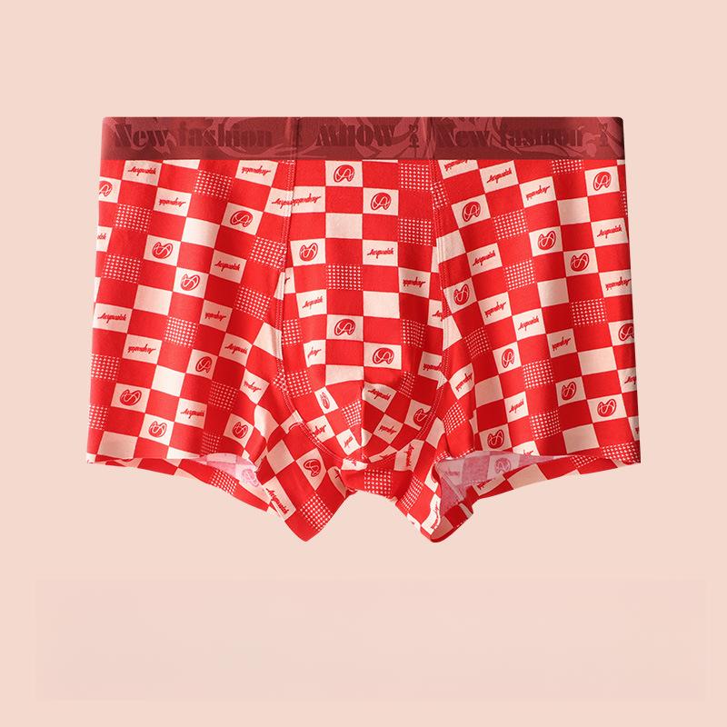 1pc Underpants with No Trace Underwear Flat Cornered Pants Red Square Cornered Pants Boxer Brief
